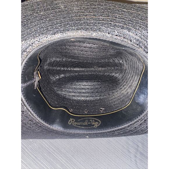Black Round-Up Straw Hat - Size 7 - Western Cowboy Hat - Picture 8 of 9